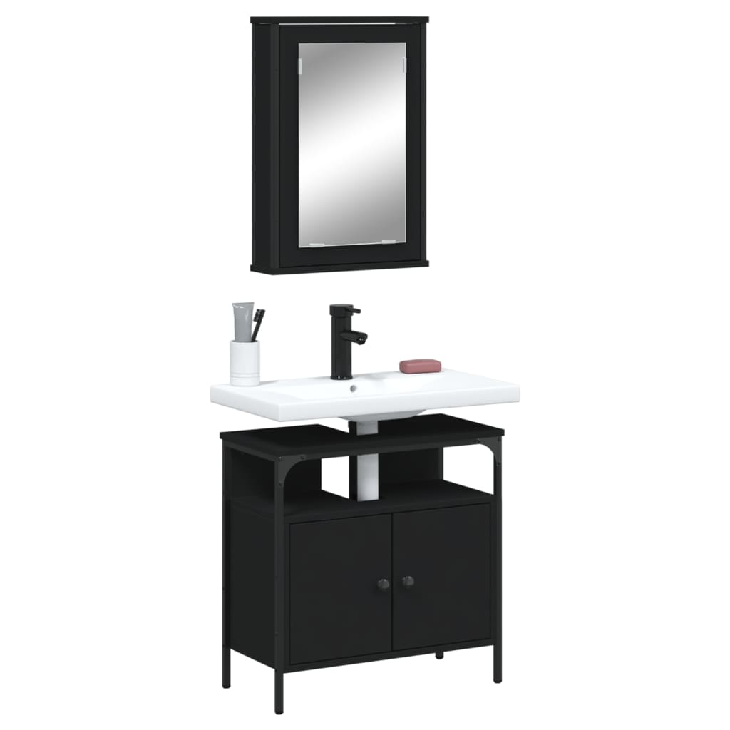 vidaXL Juego de muebles de baño 2 pzas madera contrachapada negro