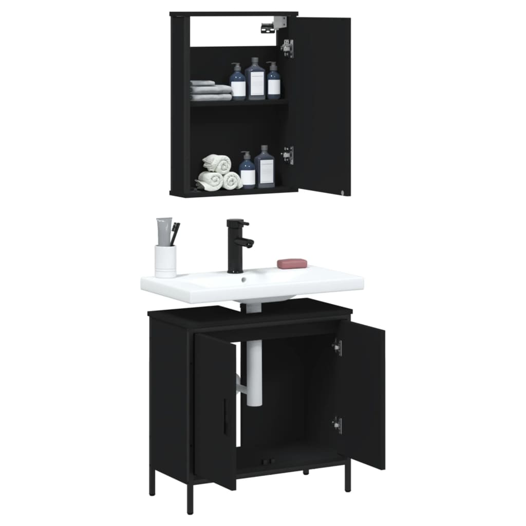 vidaXL Juego de muebles de baño 2 pzas madera contrachapada negro