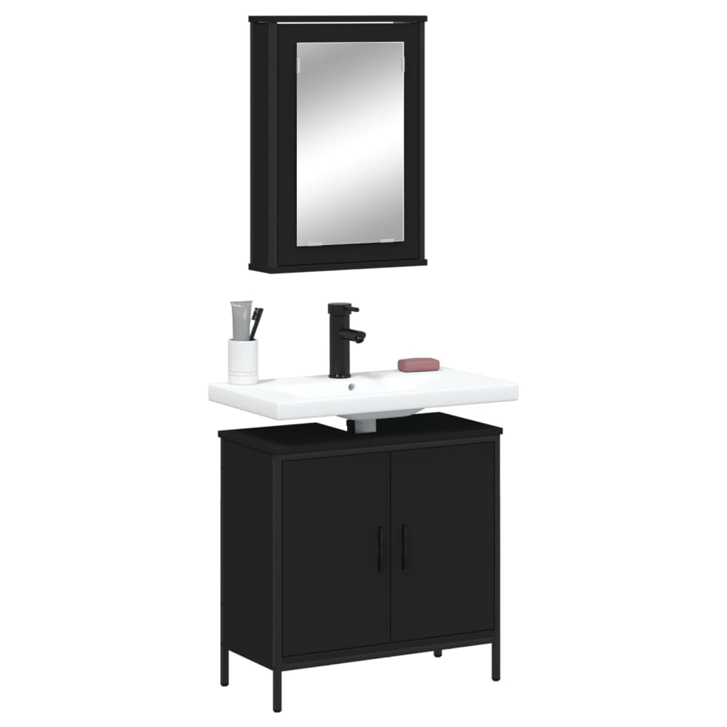 vidaXL Juego de muebles de baño 2 pzas madera contrachapada negro