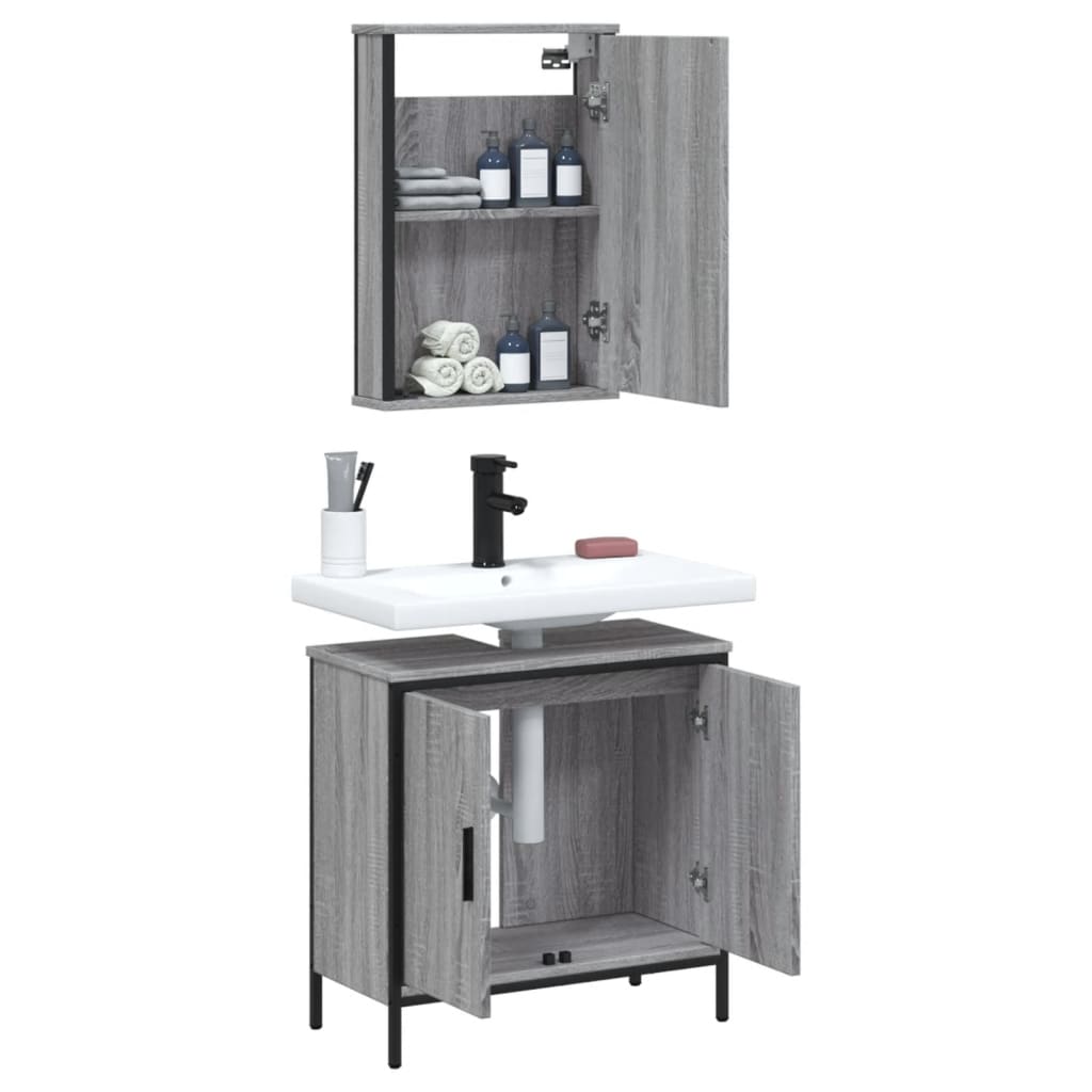 vidaXL Set de muebles de baño 2 pzas madera contrachapada gris sonoma