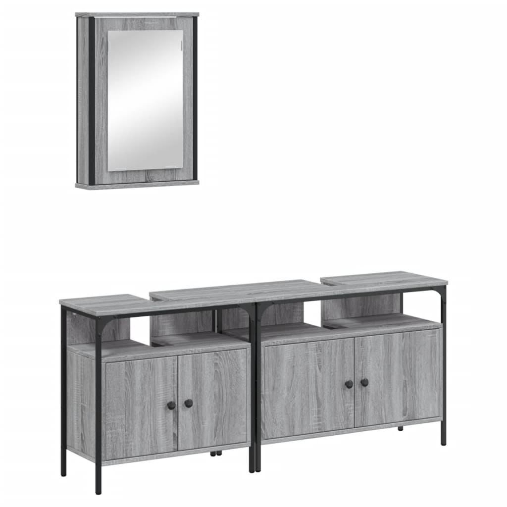 vidaXL Set de muebles de baño 3 pzas madera contrachapada gris sonoma