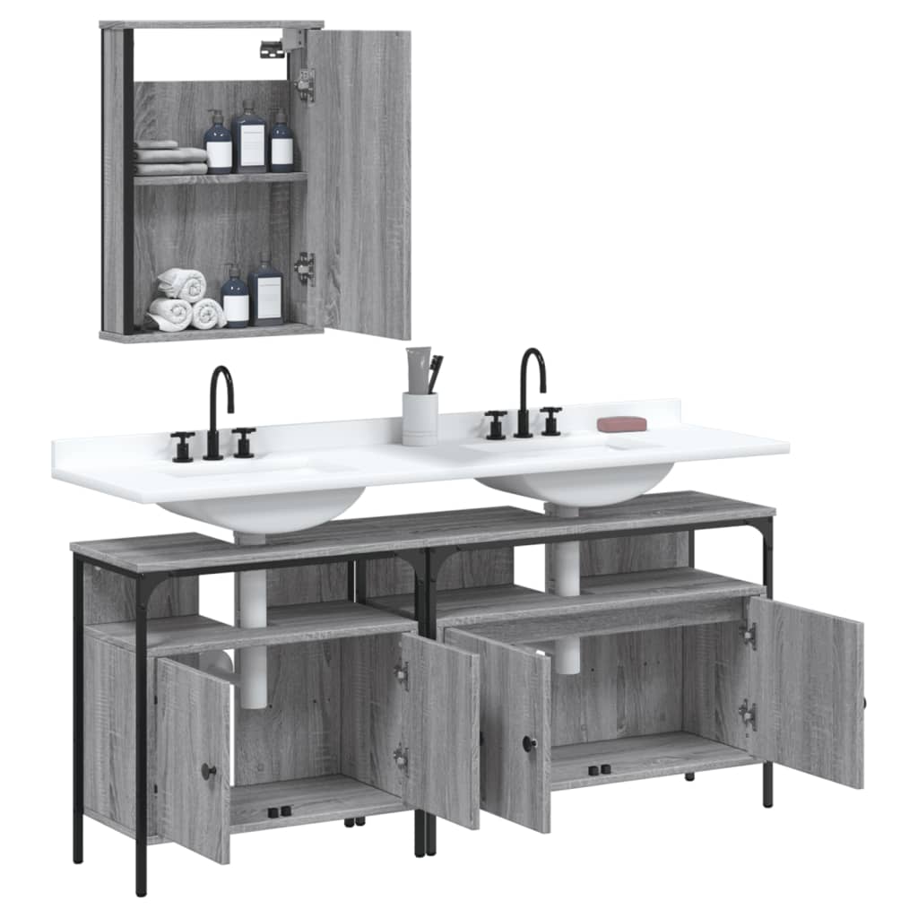 vidaXL Set de muebles de baño 3 pzas madera contrachapada gris sonoma