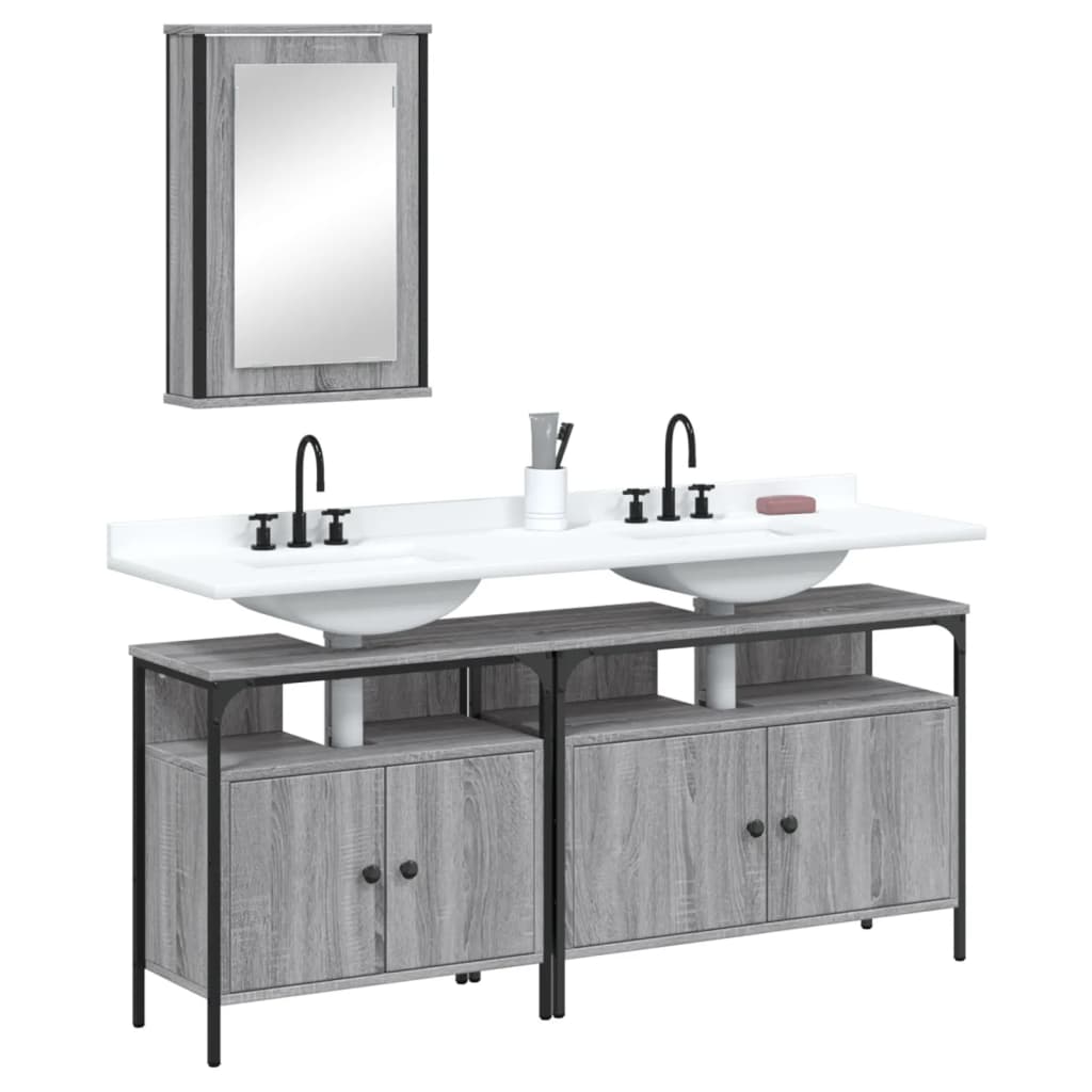 vidaXL Set de muebles de baño 3 pzas madera contrachapada gris sonoma