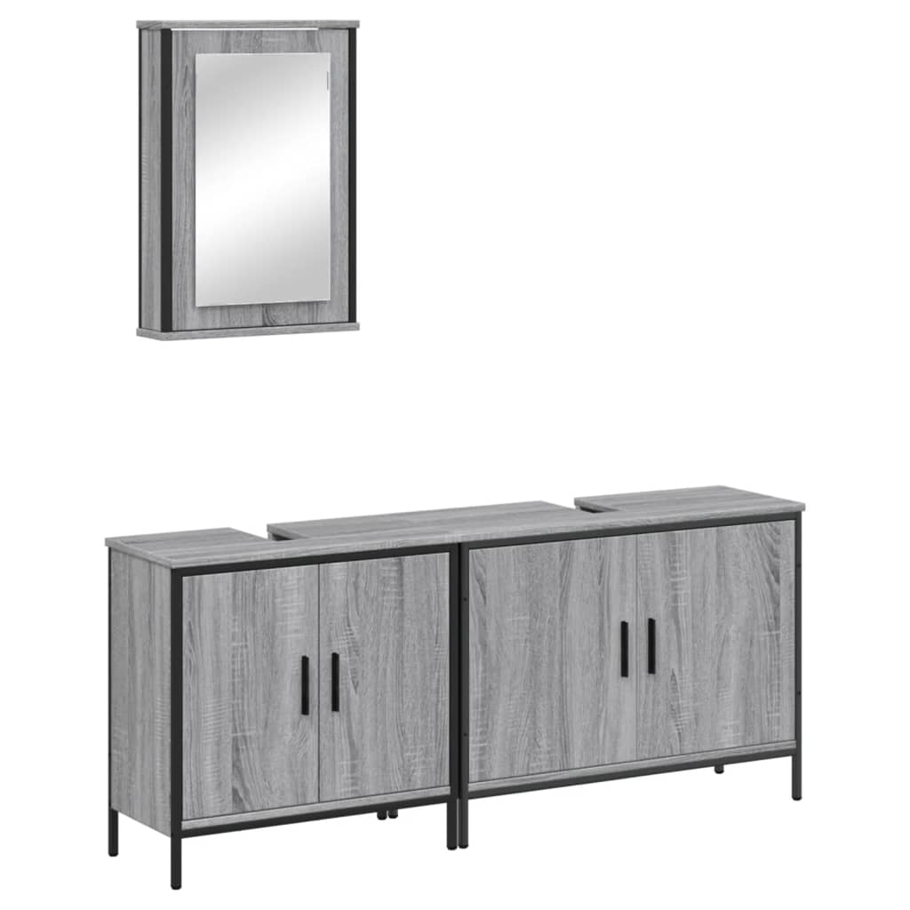 vidaXL Set de muebles de baño 3 pzas madera contrachapada gris sonoma