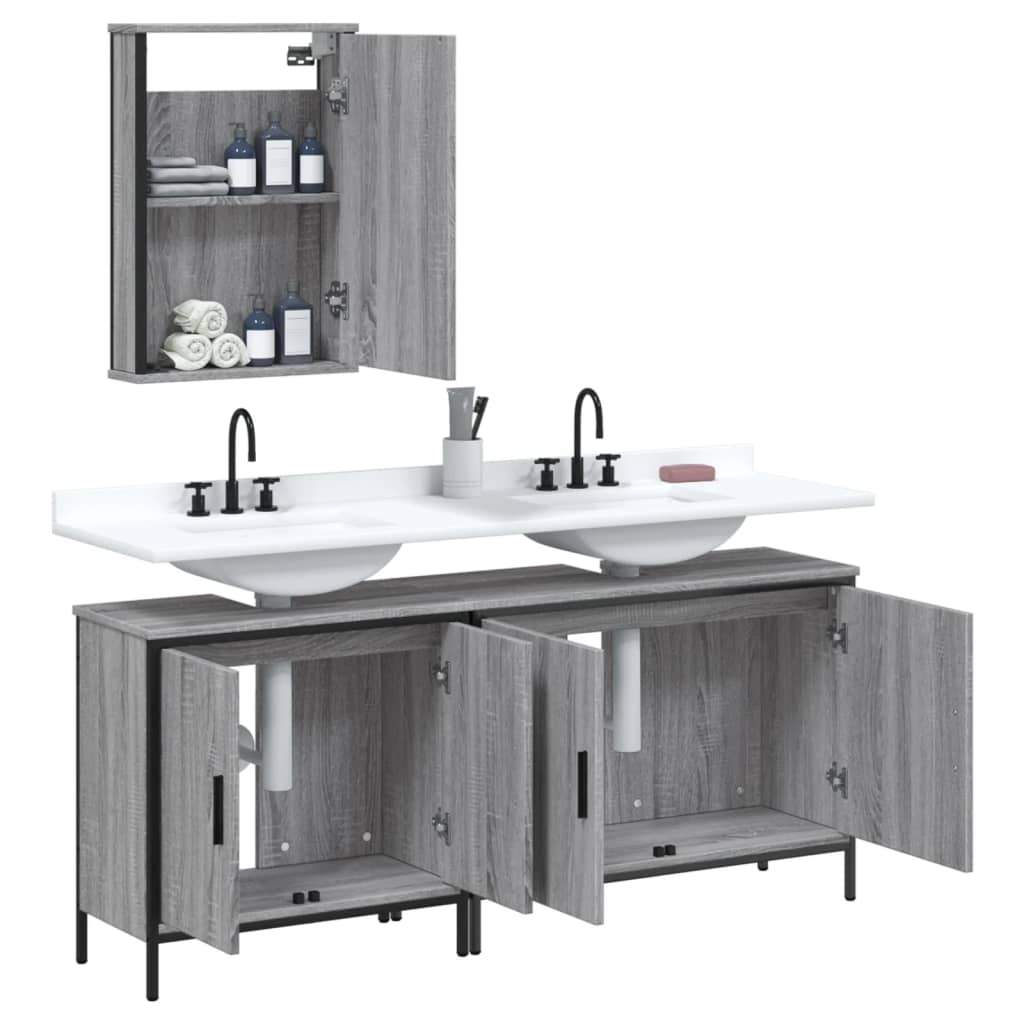 vidaXL Set de muebles de baño 3 pzas madera contrachapada gris sonoma