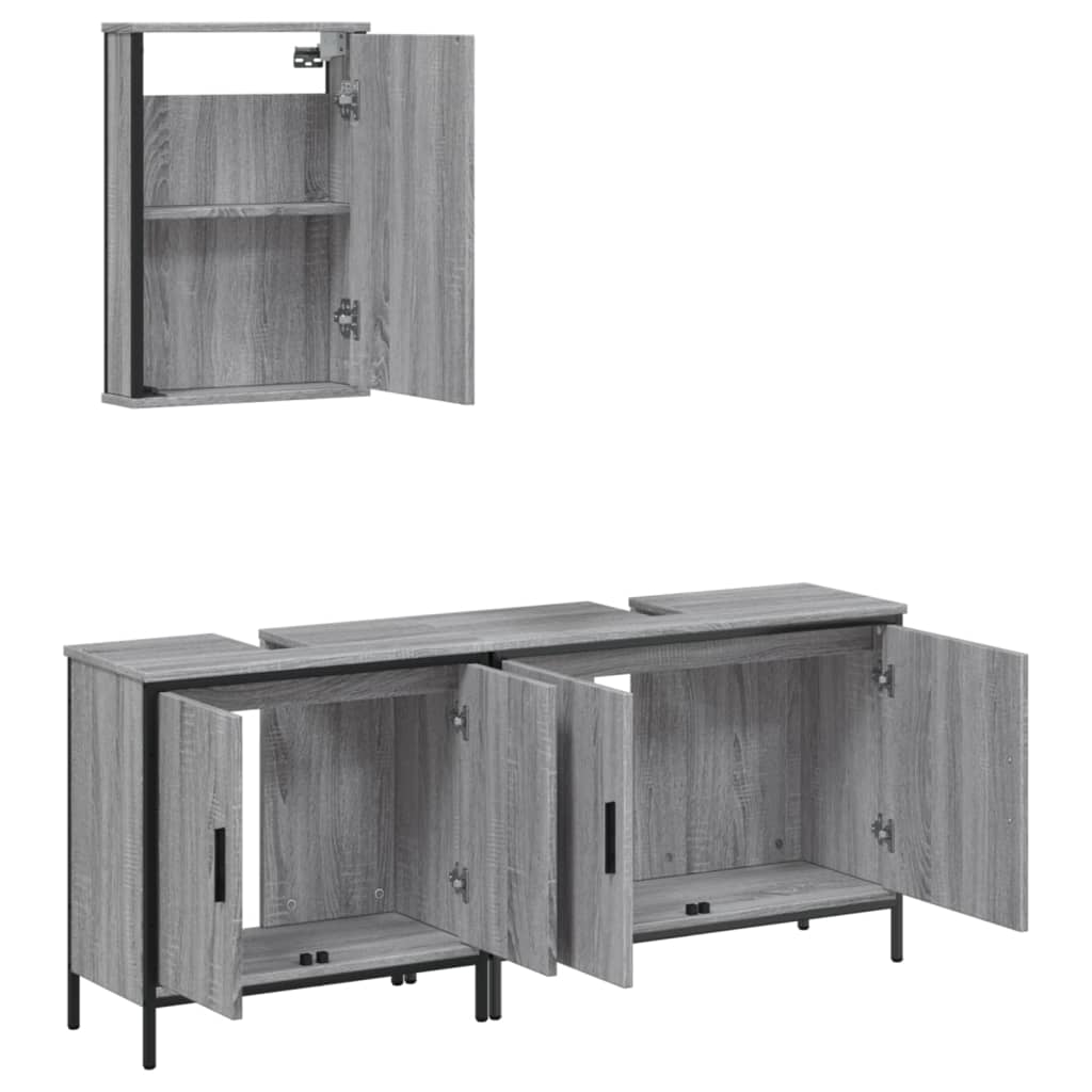 vidaXL Set de muebles de baño 3 pzas madera contrachapada gris sonoma