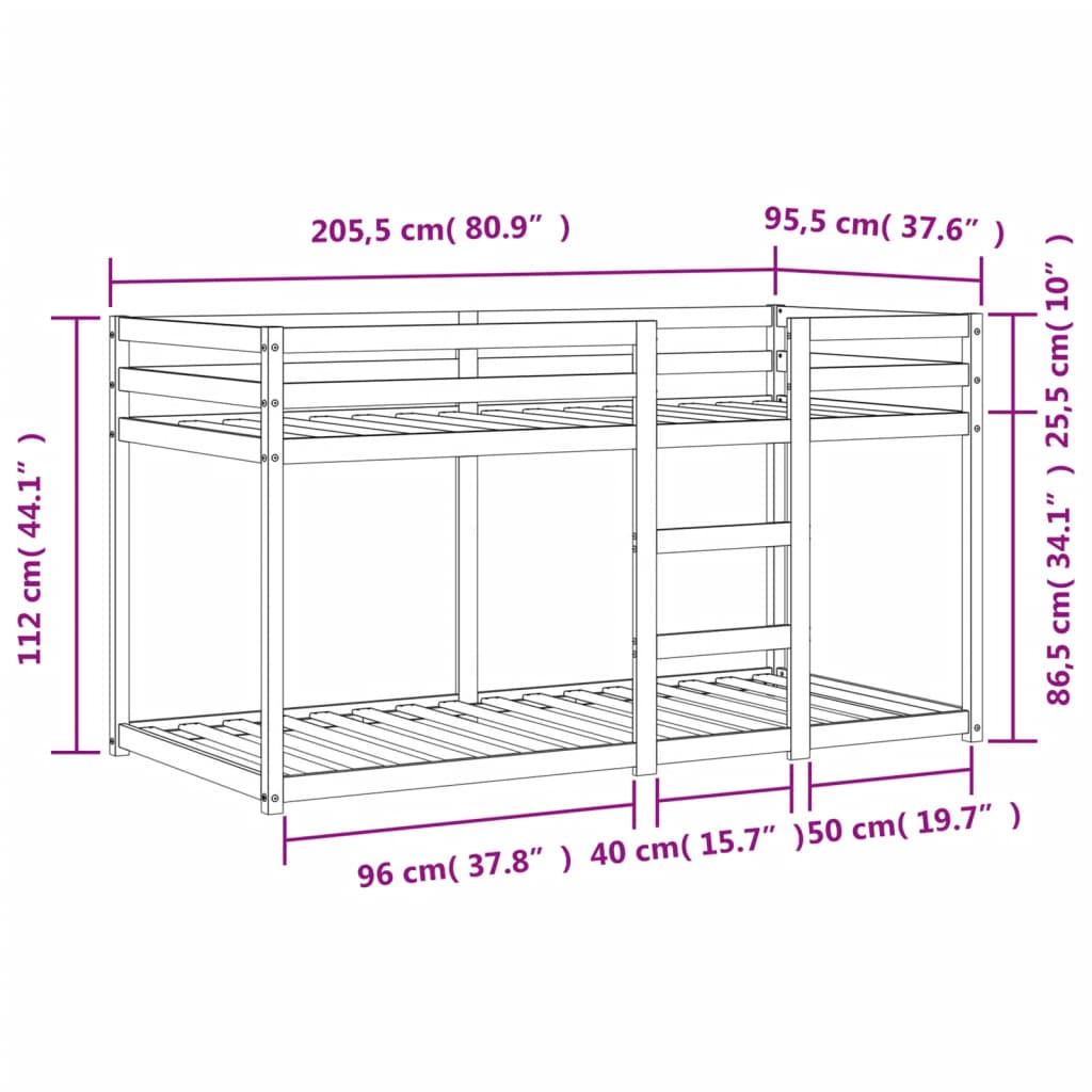 vidaXL Litera de madera maciza de pino marrón cera 90x200 cm