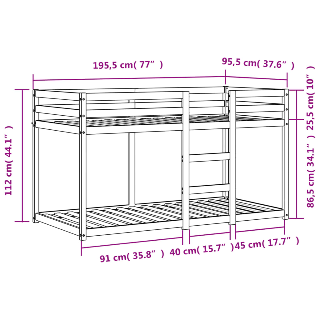 vidaXL Litera de madera maciza de pino marrón cera 90x190 cm