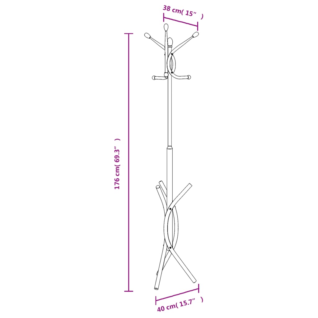 vidaXL Perchero de hierro con recubrimiento en polvo negro 176 cm