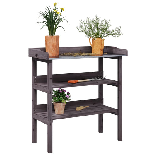 vidaXL Mesa para plantas con estantes madera abeto gris 78x38x82,5 cm