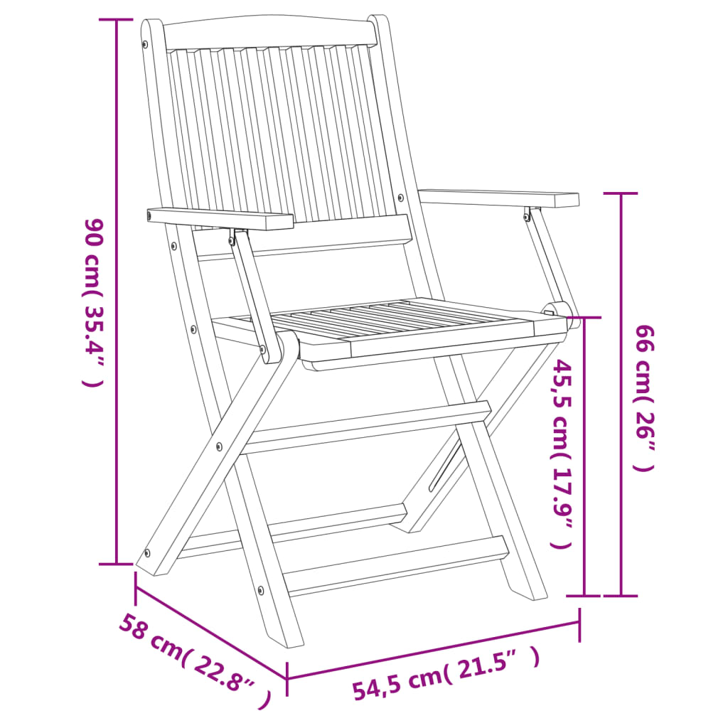 vidaXL Sillas jardín plegables 8 uds madera maciza acacia 54,5x58x90cm