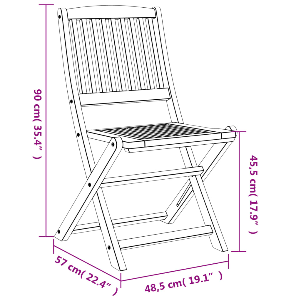 vidaXL Sillas de jardín plegables 6 uds madera acacia 48,5x57x90 cm