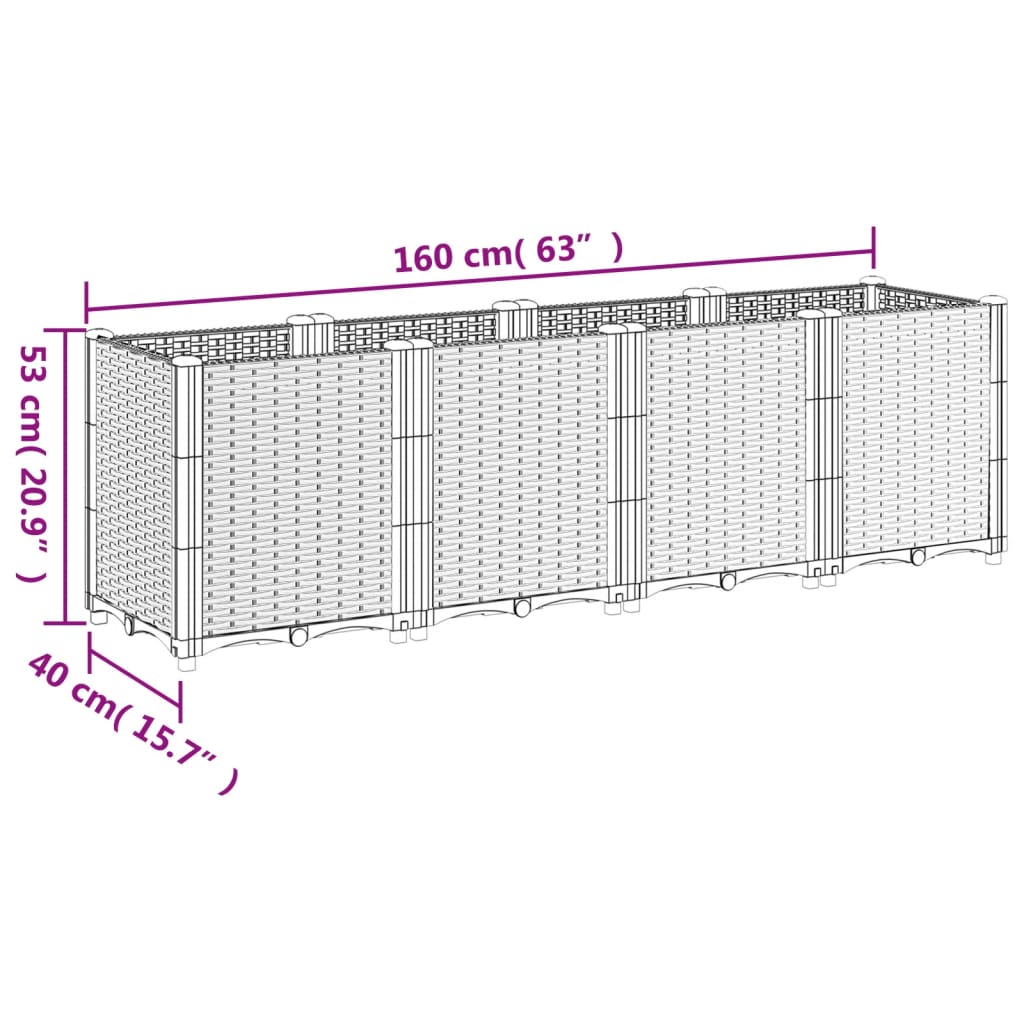 vidaXL Jardinera PP marrón 160x40x53 cm