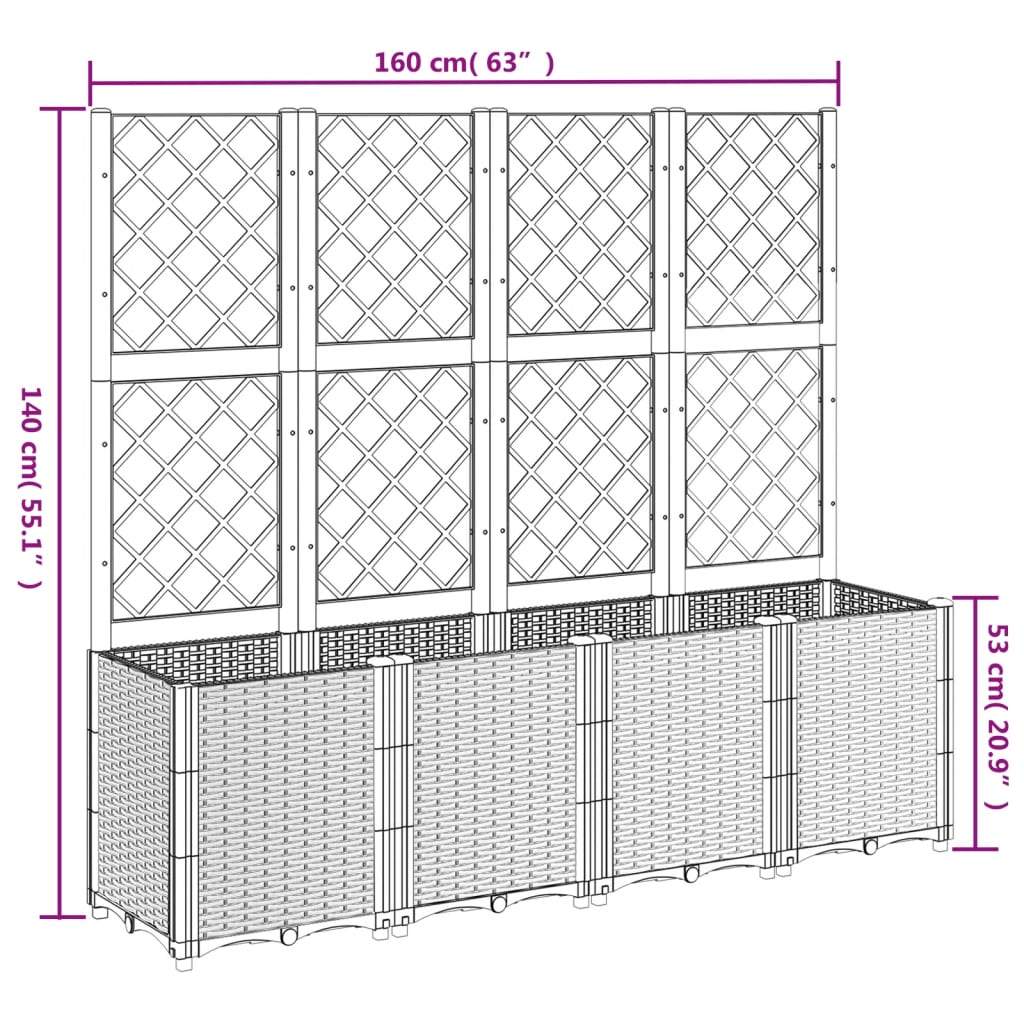 vidaXL Jardinera con enrejado PP azul gris 160x40x140 cm