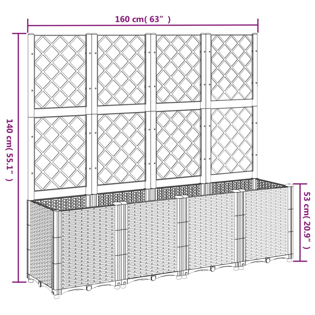 vidaXL Jardinera con enrejado PP gris claro 160x40x140 cm