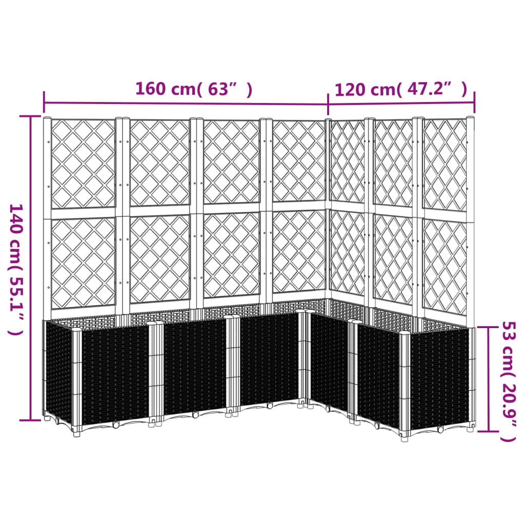 vidaXL Jardinera con enrejado PP marrón 160x120x140 cm