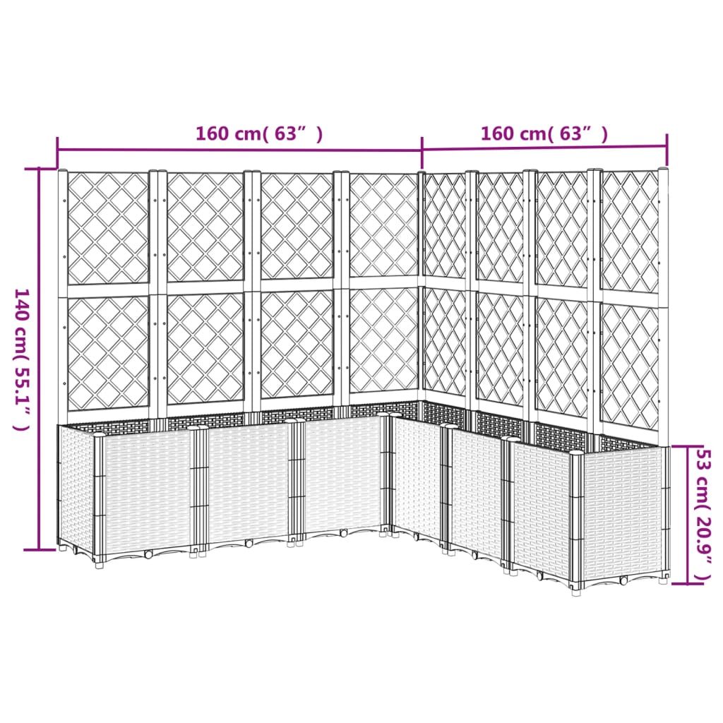 vidaXL Jardinera con enrejado PP blanco 160x160x140 cm