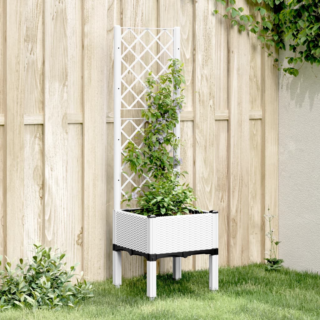 vidaXL Jardinera con enrejado PP blanco 40x40x142 cm