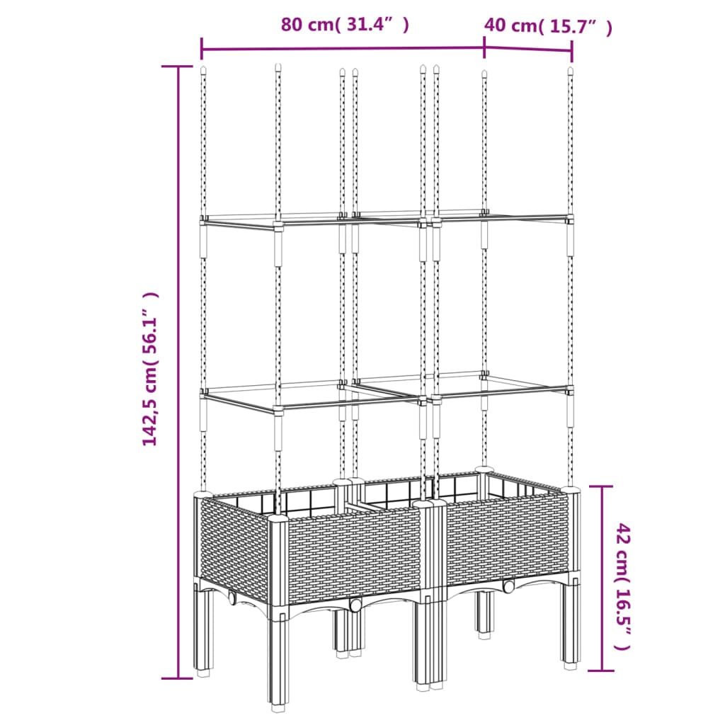 vidaXL Jardinera con enrejado PP blanco 80x40x142,5 cm