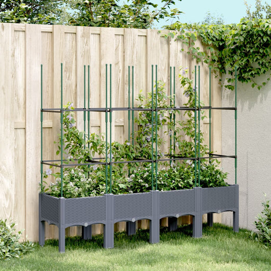 vidaXL Jardinera con enrejado PP azul gris 160x40x142,5 cm