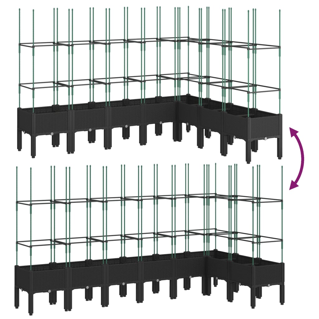 vidaXL Jardinera con enrejado PP negro 200x160x142,5 cm