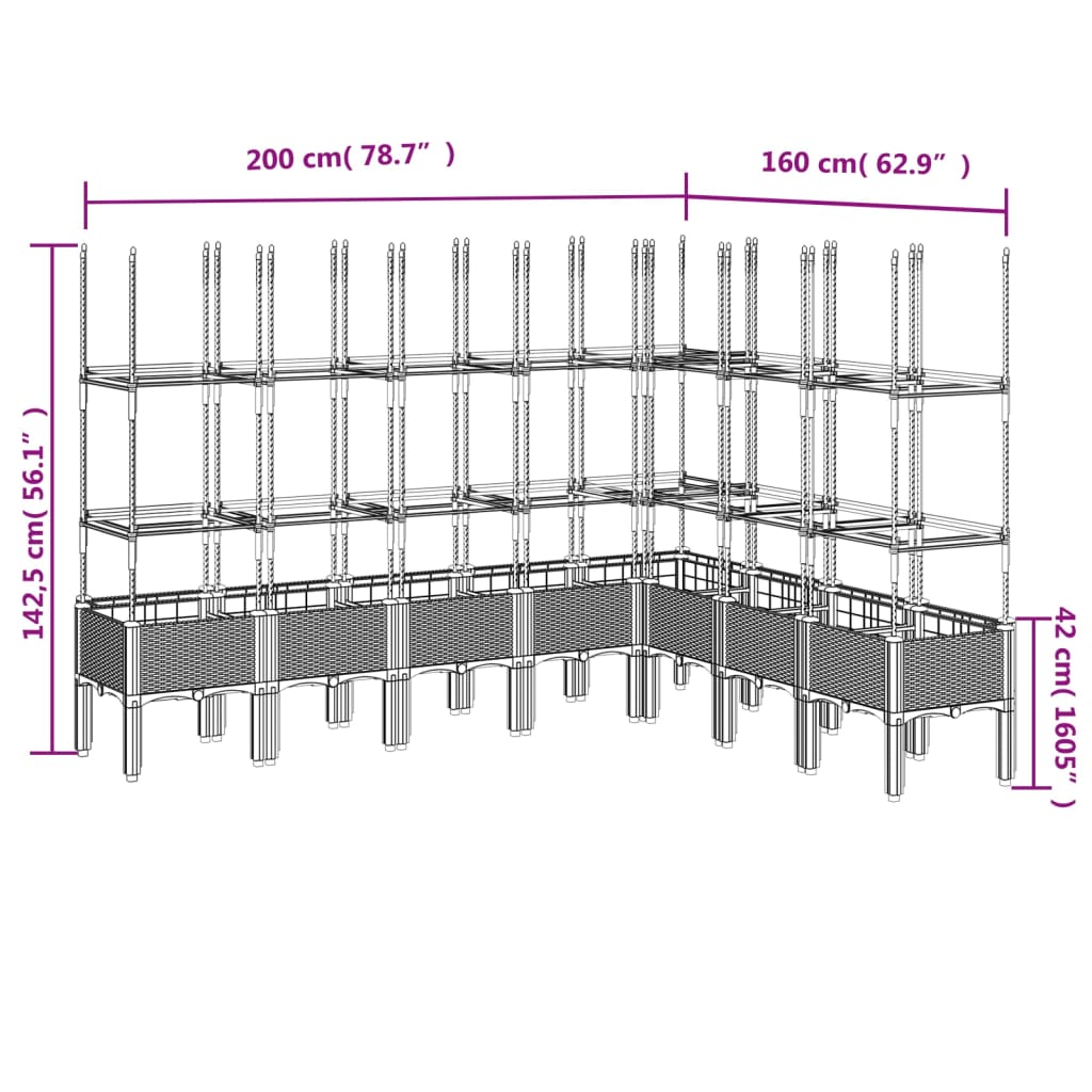 vidaXL Jardinera con enrejado PP negro 200x160x142,5 cm