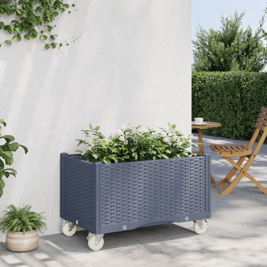 vidaXL Jardinera con ruedas PP azul gris 80x50x54 cm