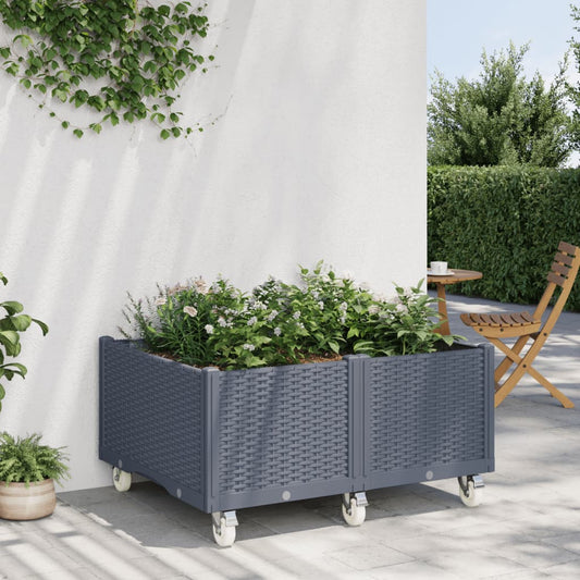 vidaXL Jardinera con ruedas PP azul gris 100x80x54 cm