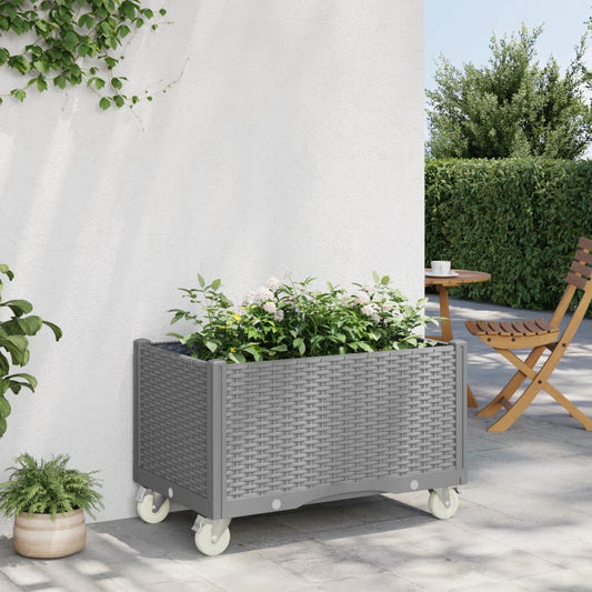 vidaXL Jardinera con ruedas PP gris claro 80x50x54 cm