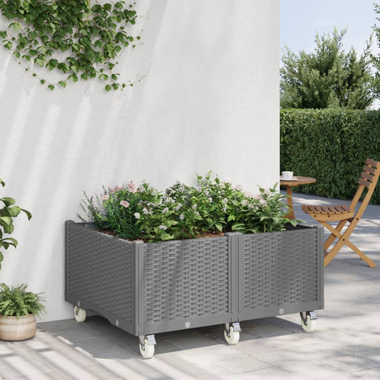 vidaXL Jardinera con ruedas PP gris claro 100x80x54 cm