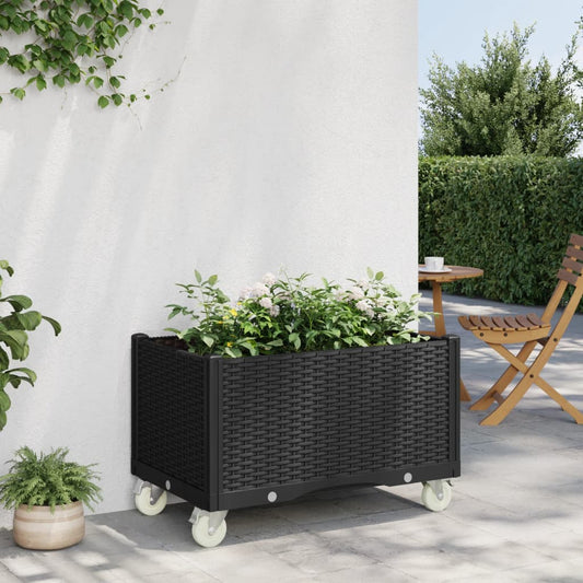 vidaXL Jardinera con ruedas PP negro 80x50x54 cm