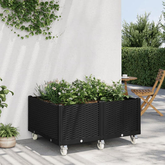 vidaXL Jardinera con ruedas PP negro 100x80x54 cm