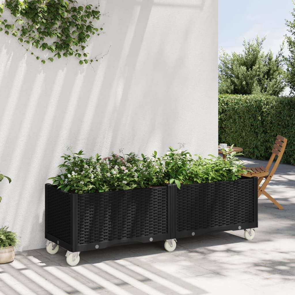 vidaXL Jardinera con ruedas PP negro 160x50x54 cm