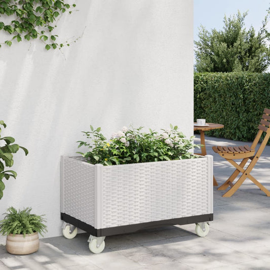 vidaXL Jardinera con ruedas PP blanco 80x50x54 cm