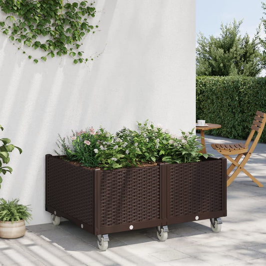 vidaXL Jardinera con ruedas PP marrón 100x80x54 cm