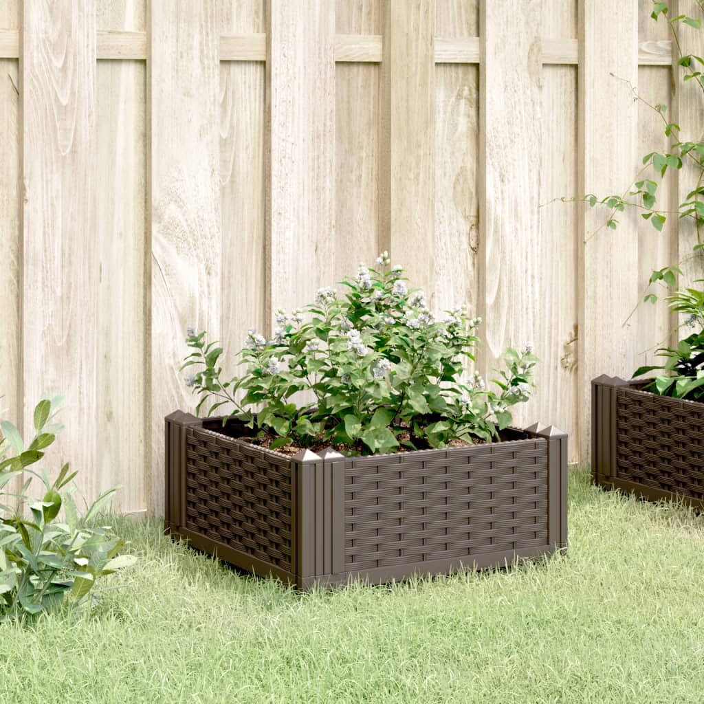 vidaXL Jardinera con clavijas PP marrón 42,5x42,5x28,5 cm