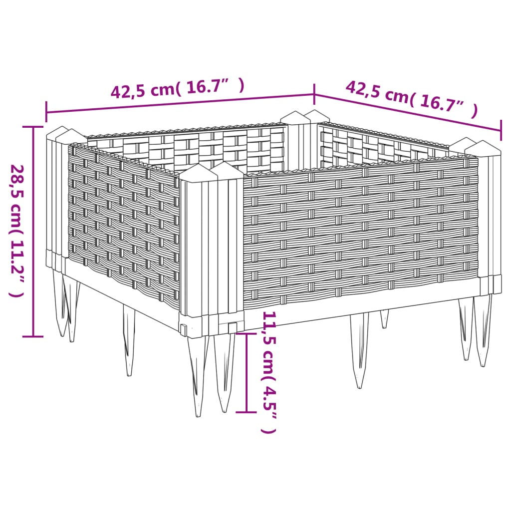 vidaXL Jardinera con clavijas PP marrón 42,5x42,5x28,5 cm