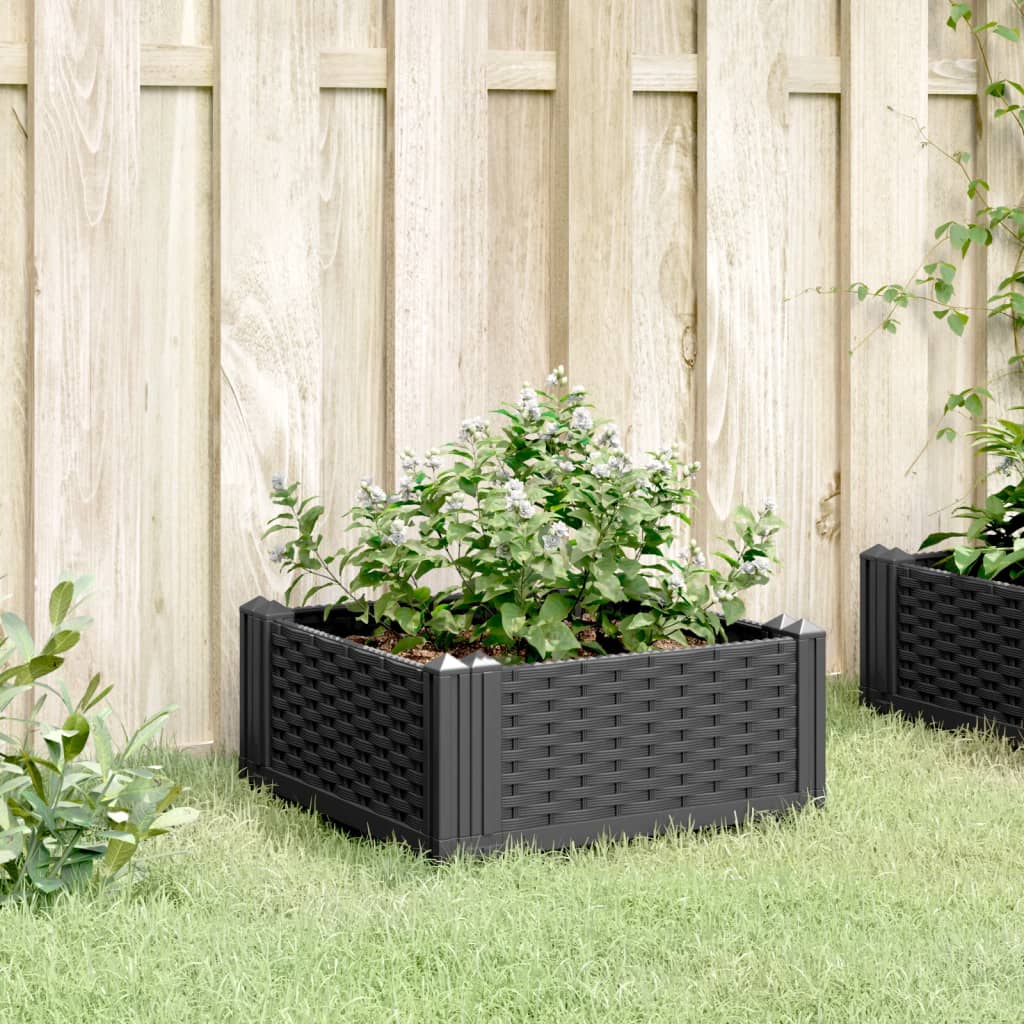 vidaXL Jardinera con clavijas PP negro 42,5x42,5x28,5 cm