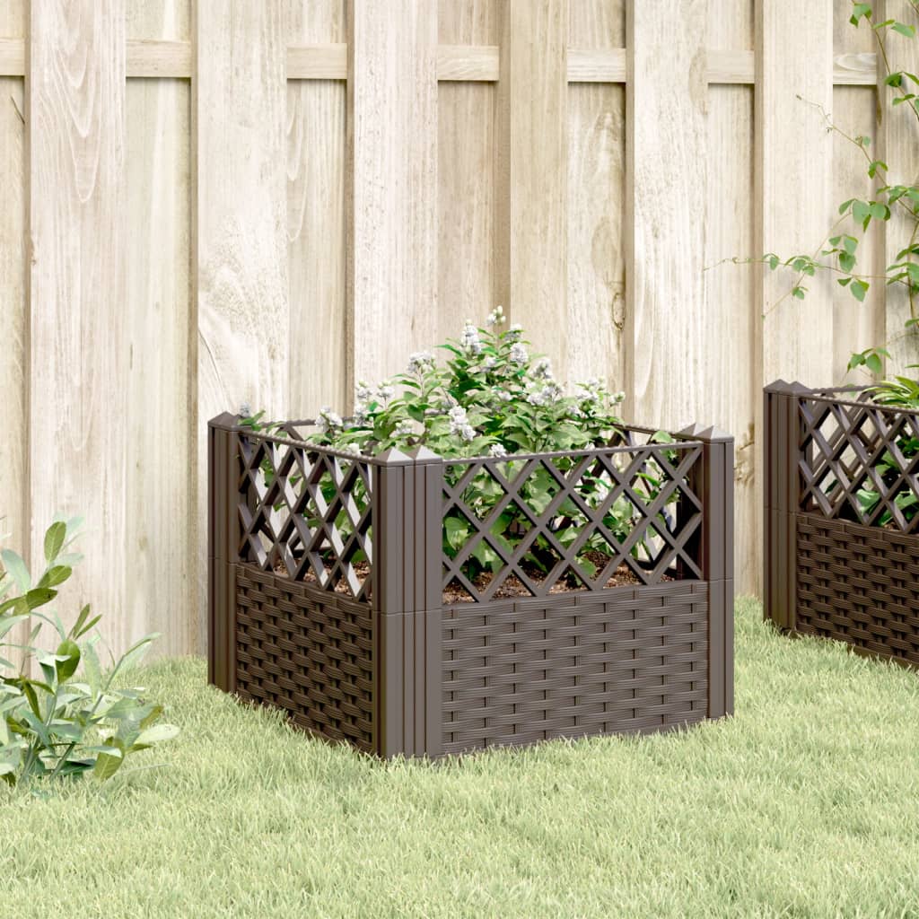 vidaXL Jardinera con clavijas PP marrón 43,5x43,5x43,5 cm