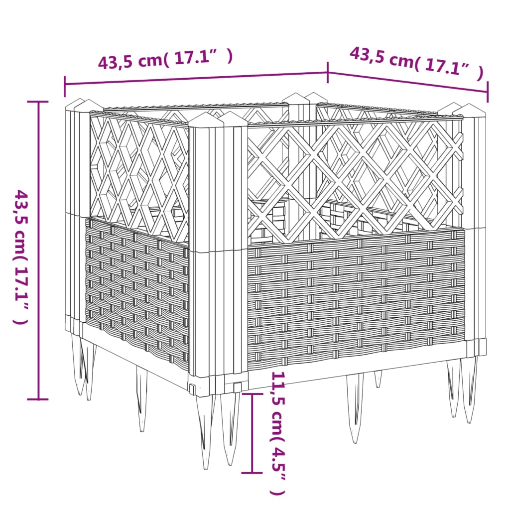 vidaXL Jardinera con clavijas PP marrón 43,5x43,5x43,5 cm