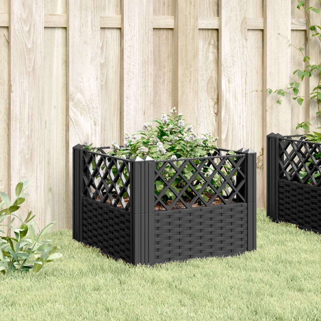 vidaXL Jardinera con clavijas PP negro 43,5x43,5x43,5 cm