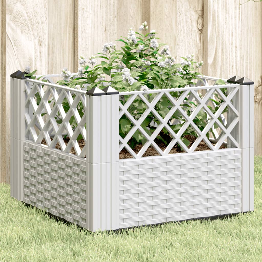 vidaXL Jardinera con clavijas PP blanco 43,5x43,5x43,5 cm