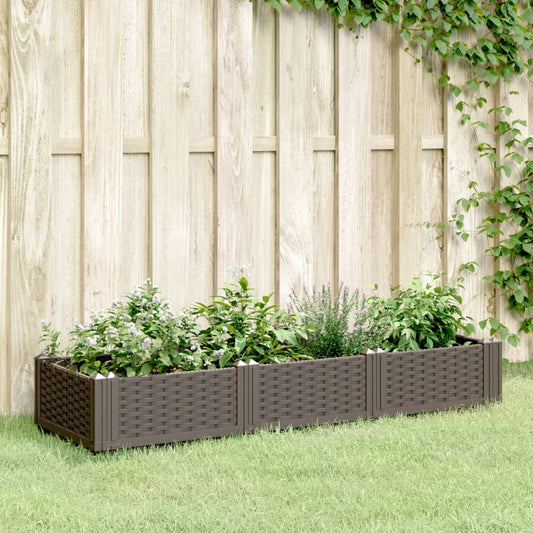 vidaXL Jardinera con clavijas PP marrón 125x40x28,5 cm