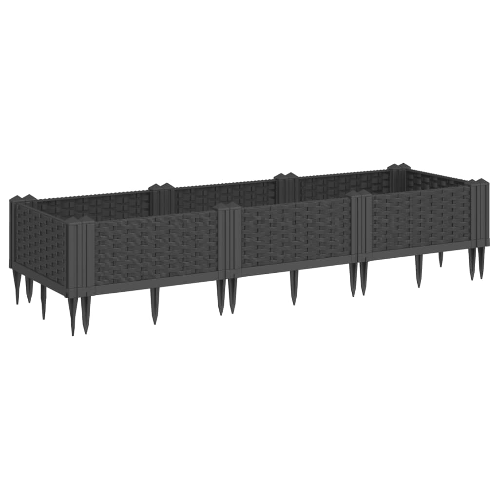 vidaXL Jardinera con clavijas PP negro 125x40x28,5 cm