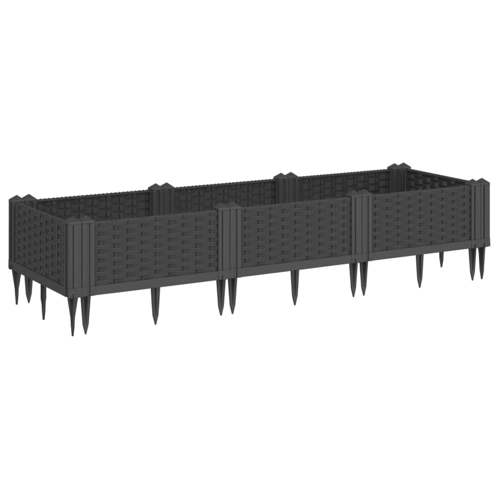 vidaXL Jardinera con clavijas PP negro 125x40x28,5 cm