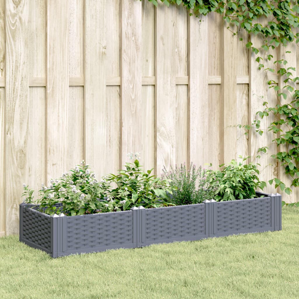 vidaXL Jardinera con clavijas PP azul gris 125x40x28,5 cm