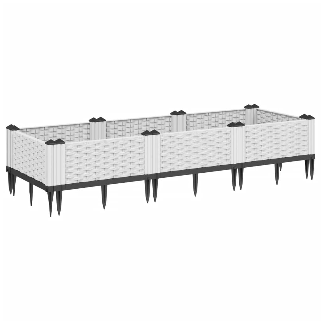 vidaXL Jardinera con clavijas PP blanco 125x40x28,5 cm