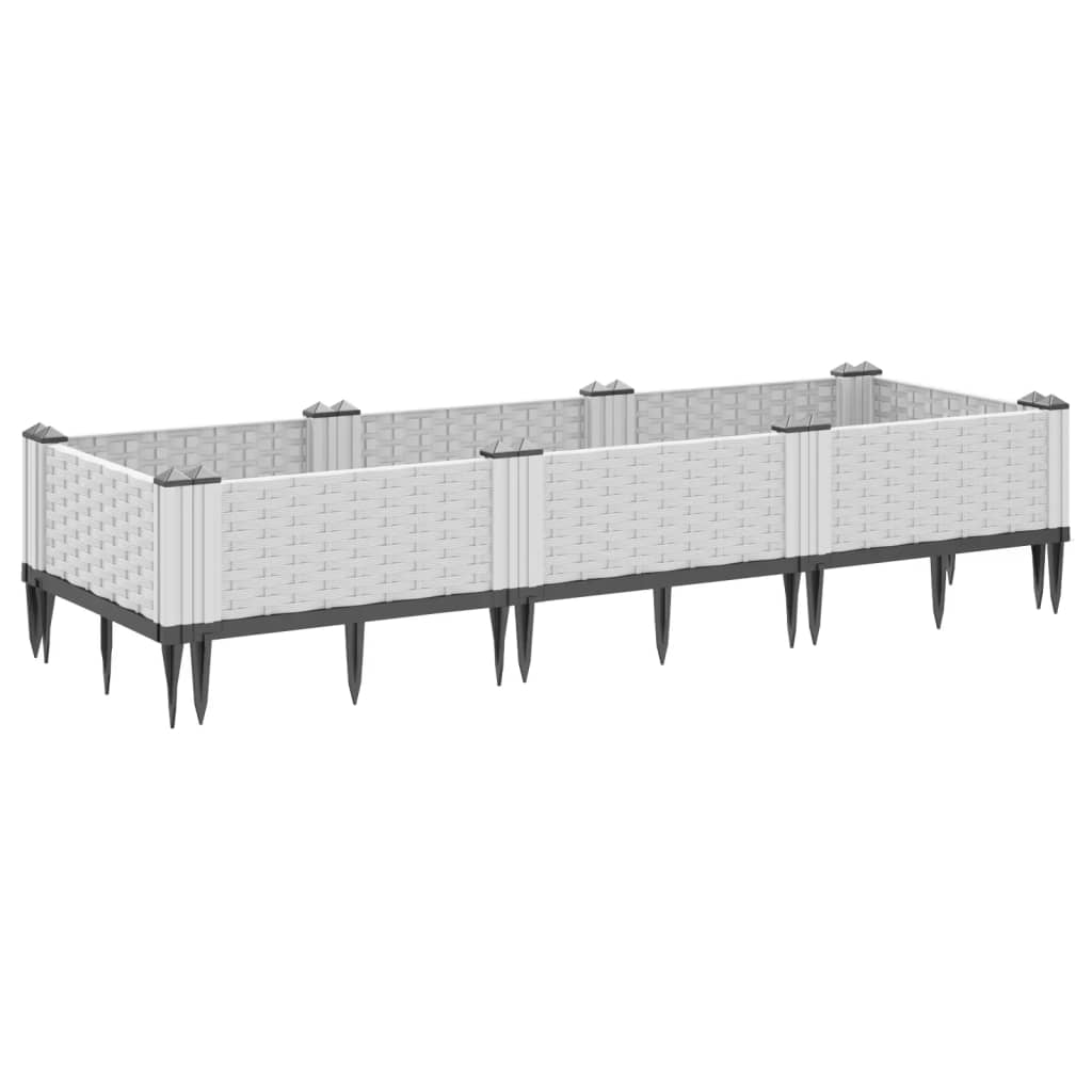 vidaXL Jardinera con clavijas PP blanco 125x40x28,5 cm