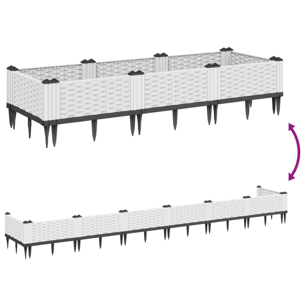 vidaXL Jardinera con clavijas PP blanco 125x40x28,5 cm