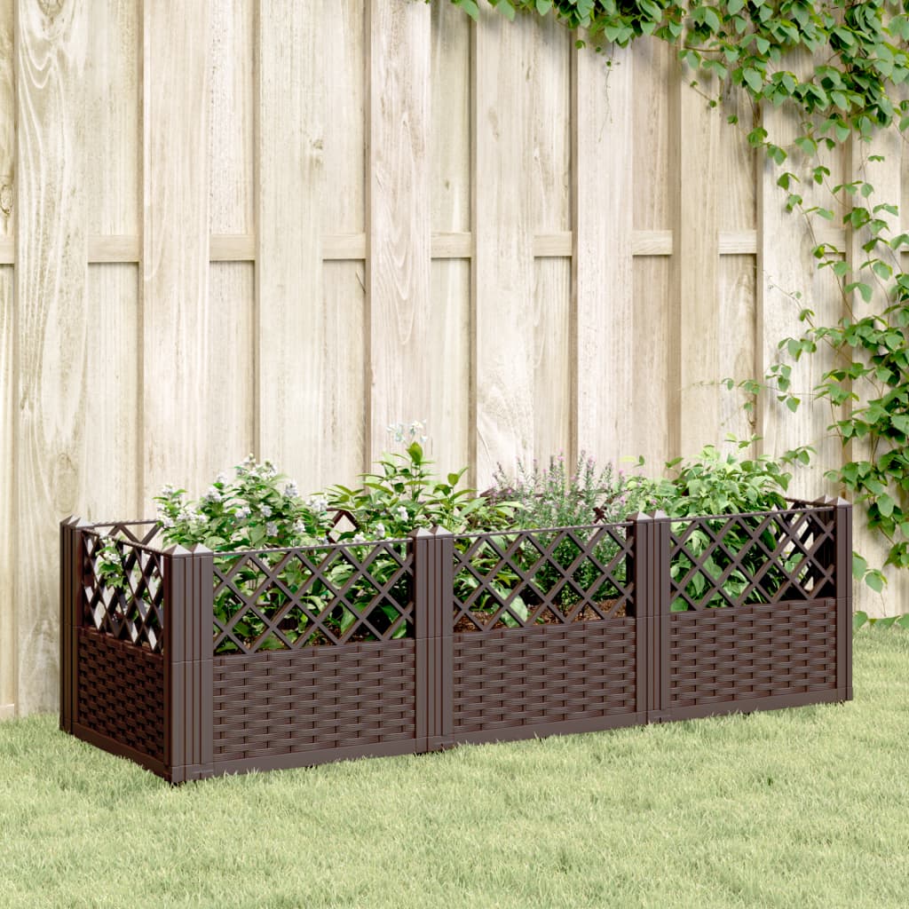 vidaXL Jardinera con clavijas PP marrón 123,5x43,5x43,5 cm